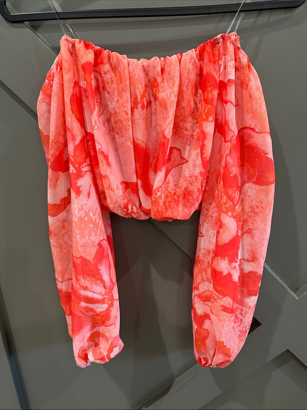 privy Coral Pink Off-Shoulder Long Sleeve Crop Top - NWOT